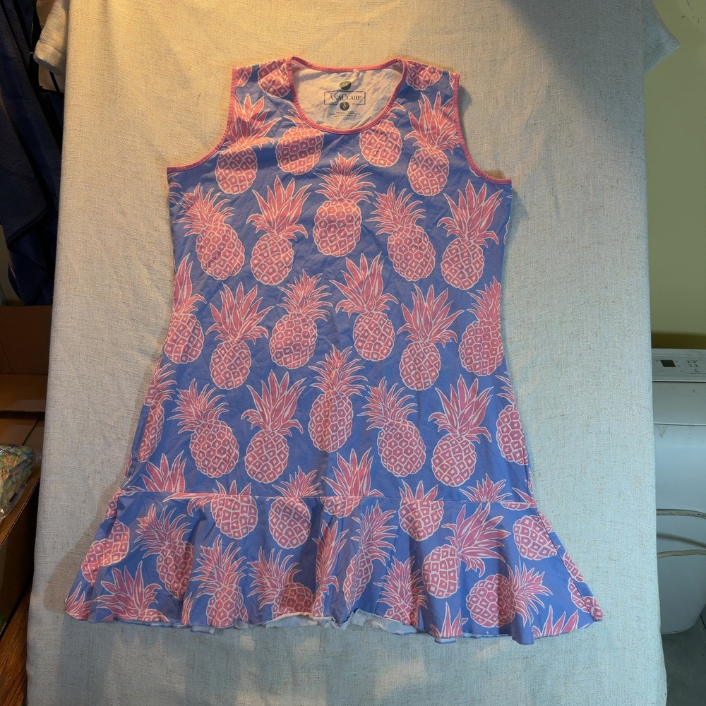 AnaClare Sleeveless Drop-Waist Ruffle Dress Pineapple Print Women's Size XL